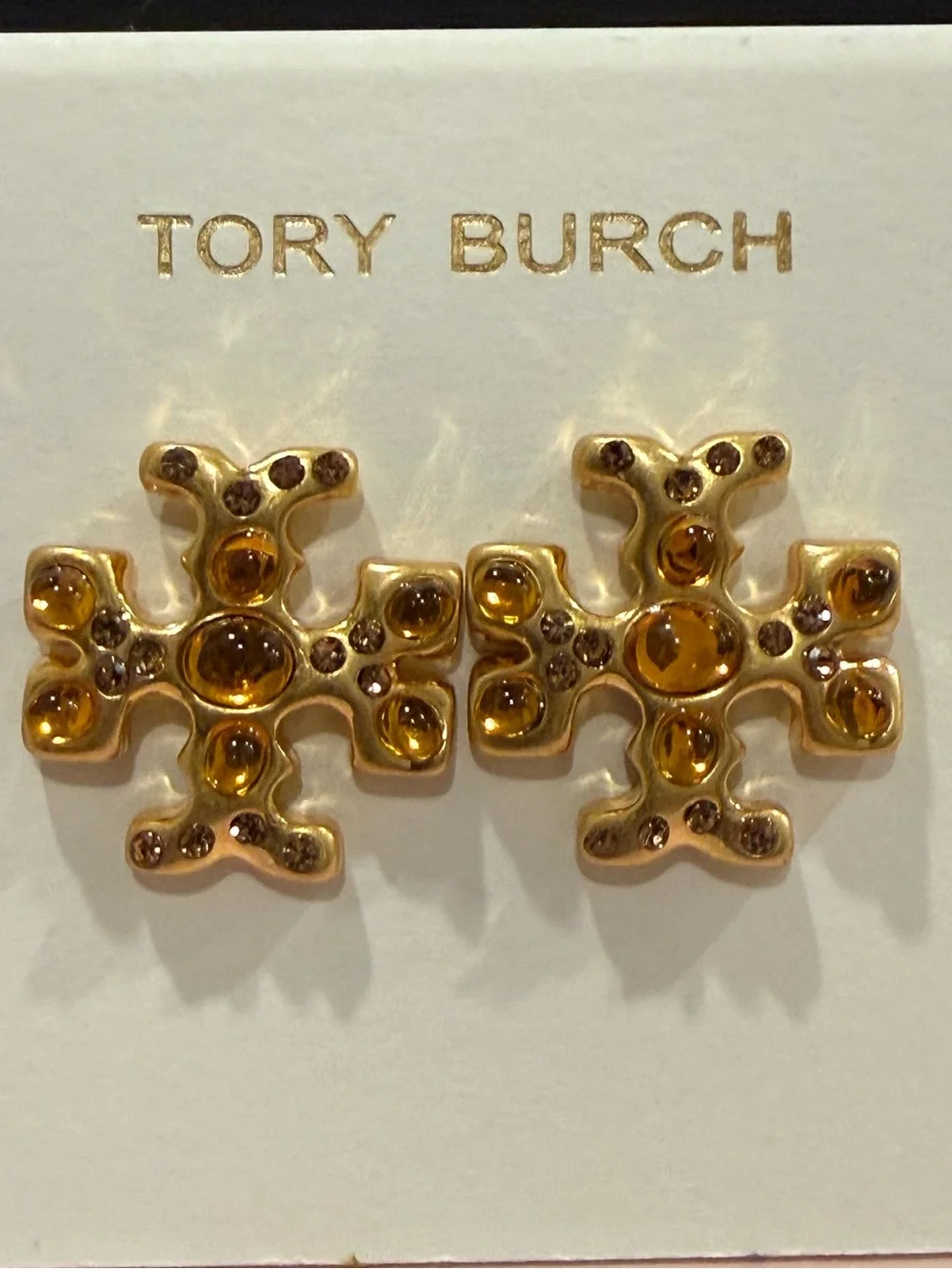 Tory Burch | Gold Plated Icon Logo and Rich Bronzy Enamel Stud Earrings | Sm/Med